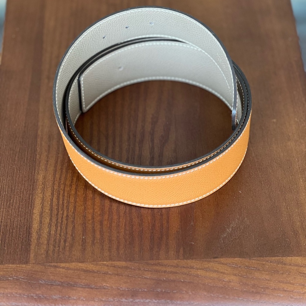 NWOT Hermes men’s belt strap camel and grey reversible grained leather sz 85